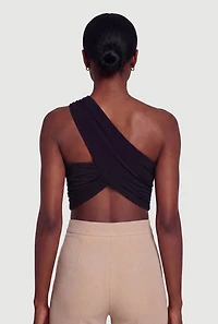 Metallic Detail Side Ruched Crop Top