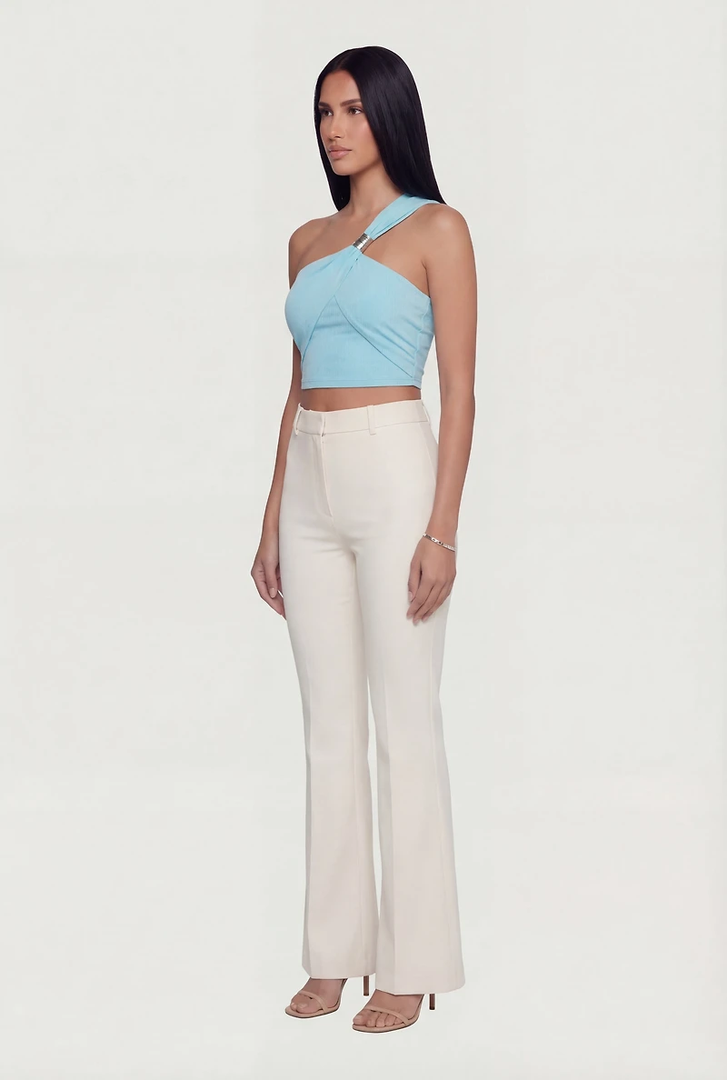 Metallic Detail Side Ruched Crop Top