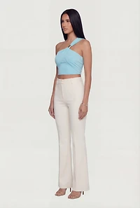 Metallic Detail Side Ruched Crop Top