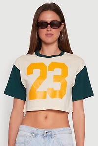 Womens Trendy 23 Graphic Crew Neck Cropped Baseball Tee, Multi, Size XL