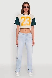 Womens Trendy 23 Graphic Crew Neck Cropped Baseball Tee, Multi, Size S