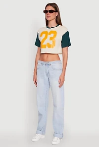 Womens Trendy 23 Graphic Crew Neck Cropped Baseball Tee, Multi, Size S