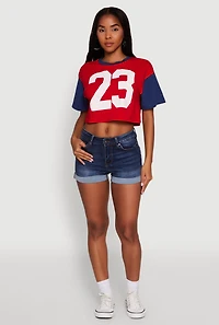 Womens Trendy 23 Graphic Crew Neck Cropped Baseball Tee, Multi,