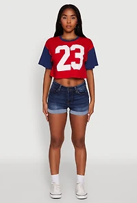 Womens Trendy 23 Graphic Crew Neck Cropped Baseball Tee, Multi, Size M