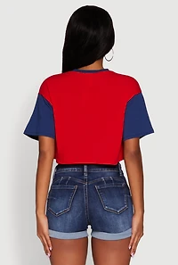 Womens Trendy 23 Graphic Crew Neck Cropped Baseball Tee, Multi, Size M