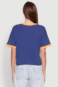 Womens Trendy Graphic New York 9 V-Neck Football T-Shirt, Blue,