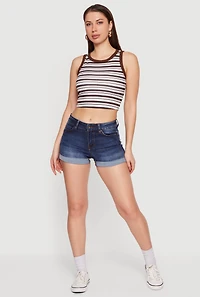 Striped Ribbed Knit Cropped Tank Top