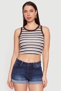 Striped Ribbed Knit Cropped Tank Top