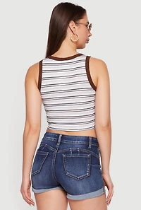 Striped Ribbed Knit Cropped Tank Top