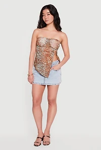 Leopard Print Tube Top with Metallic Side Slit Detail