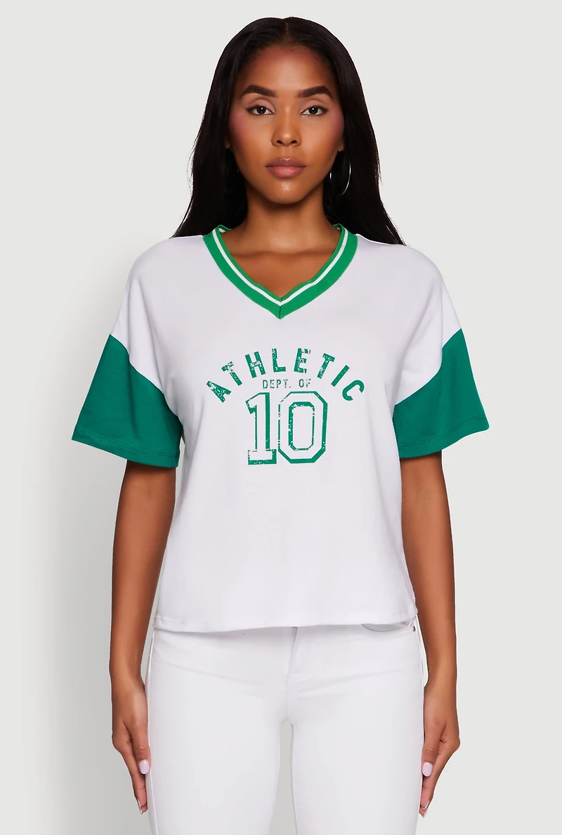 Athletic Dept Graphic V Neck Baseball Tee