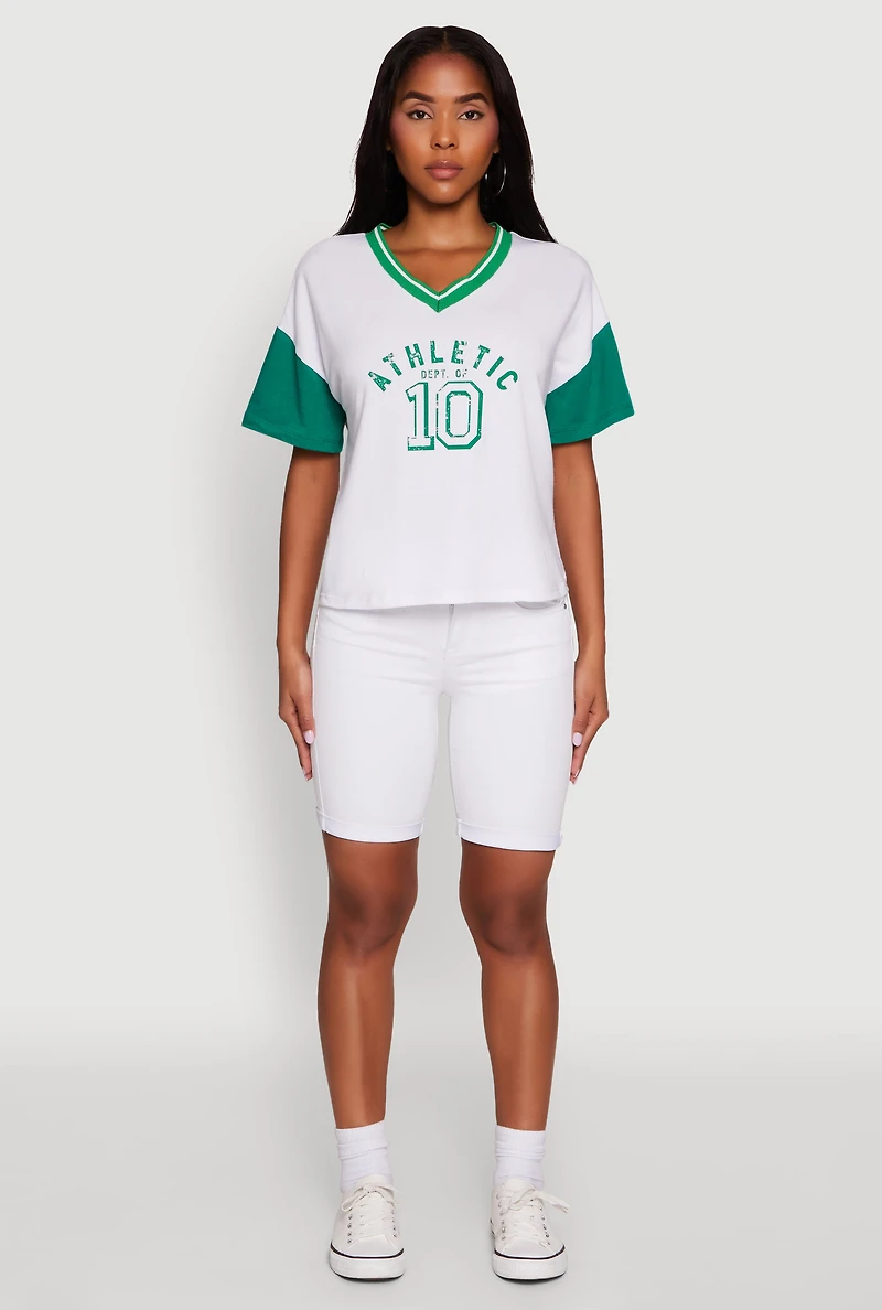 Athletic Dept Graphic V Neck Baseball Tee