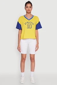 Womens Athletic Dept Graphic V Neck Baseball Tee, Multi, Size XL