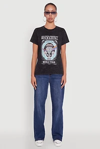 Womens Acid Wash Graphic Rock and Roll Fearless Tour T-Shirt, XL