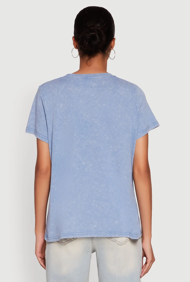 Womens NYC Graphic Rose Print Acid Wash Classic Tee, Blue, Size M