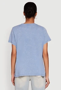 Womens NYC Graphic Rose Print Acid Wash Classic Tee, Blue, Size M