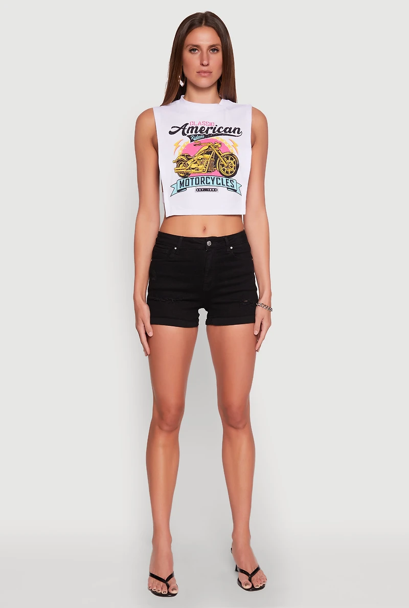 Womens Classic American Motorcycles Graphic Muscle Tank Top, White, Size S