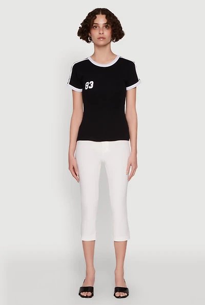 Womens Stylish 83 Graphic Contrast Trim Cotton Jersey Tee,