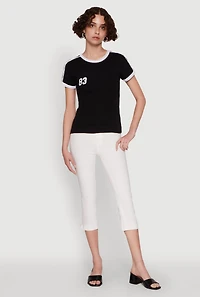 Womens Stylish 83 Graphic Contrast Trim Cotton Jersey Tee, Black, Size S