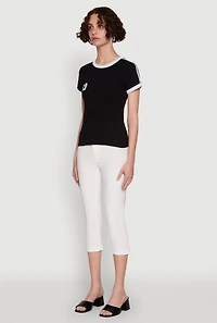 Womens Stylish 83 Graphic Contrast Trim Cotton Jersey Tee, Black, Size S