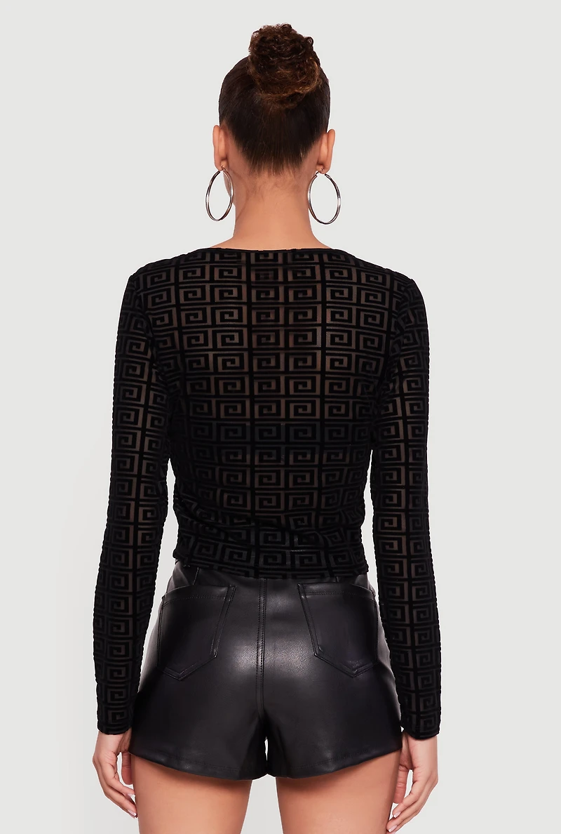 Greek Key Velvet Burnout Long Sleeve Top