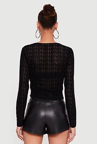 Greek Key Velvet Burnout Long Sleeve Top