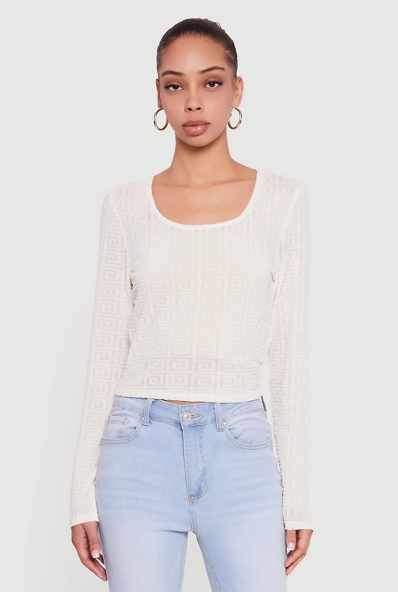 Greek Key Velvet Burnout Long Sleeve Top