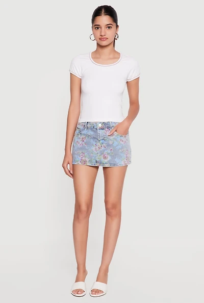 Seamless Contrast Trim Piping Short Sleeve Tee