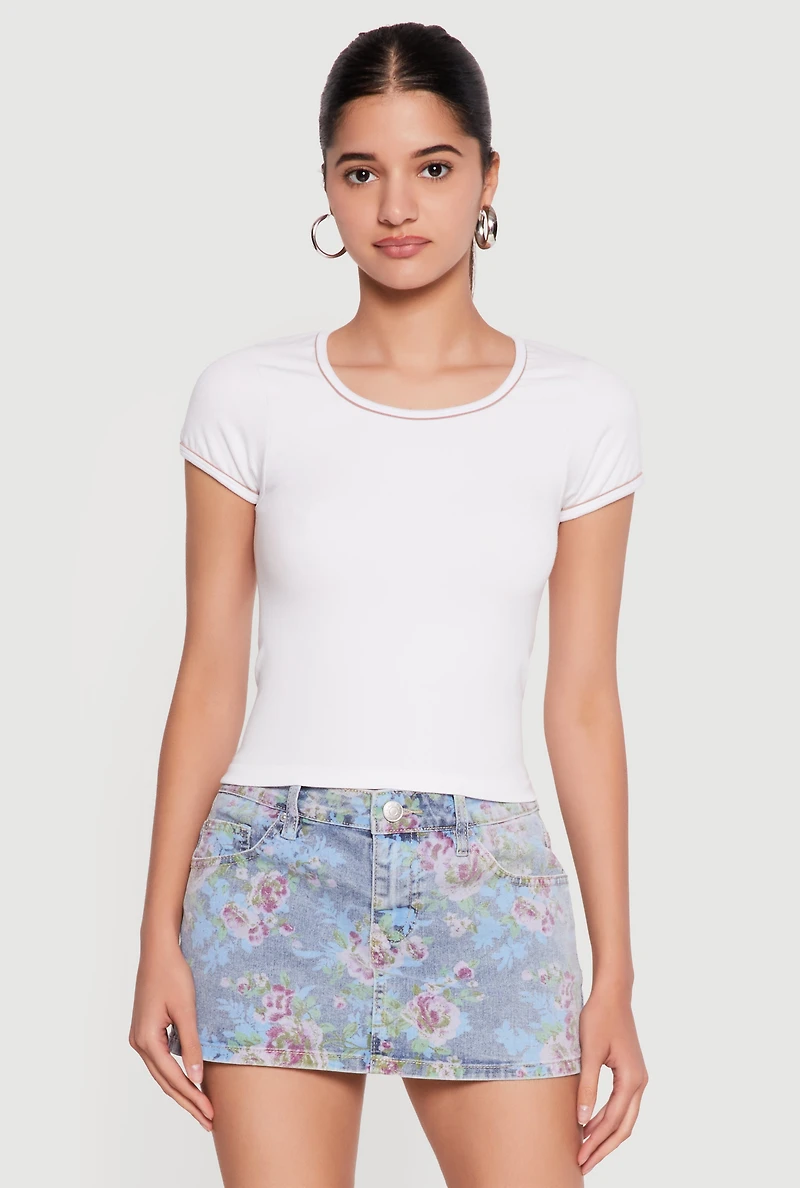 Seamless Contrast Trim Piping Short Sleeve Tee