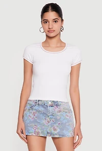 Seamless Contrast Trim Piping Short Sleeve Tee