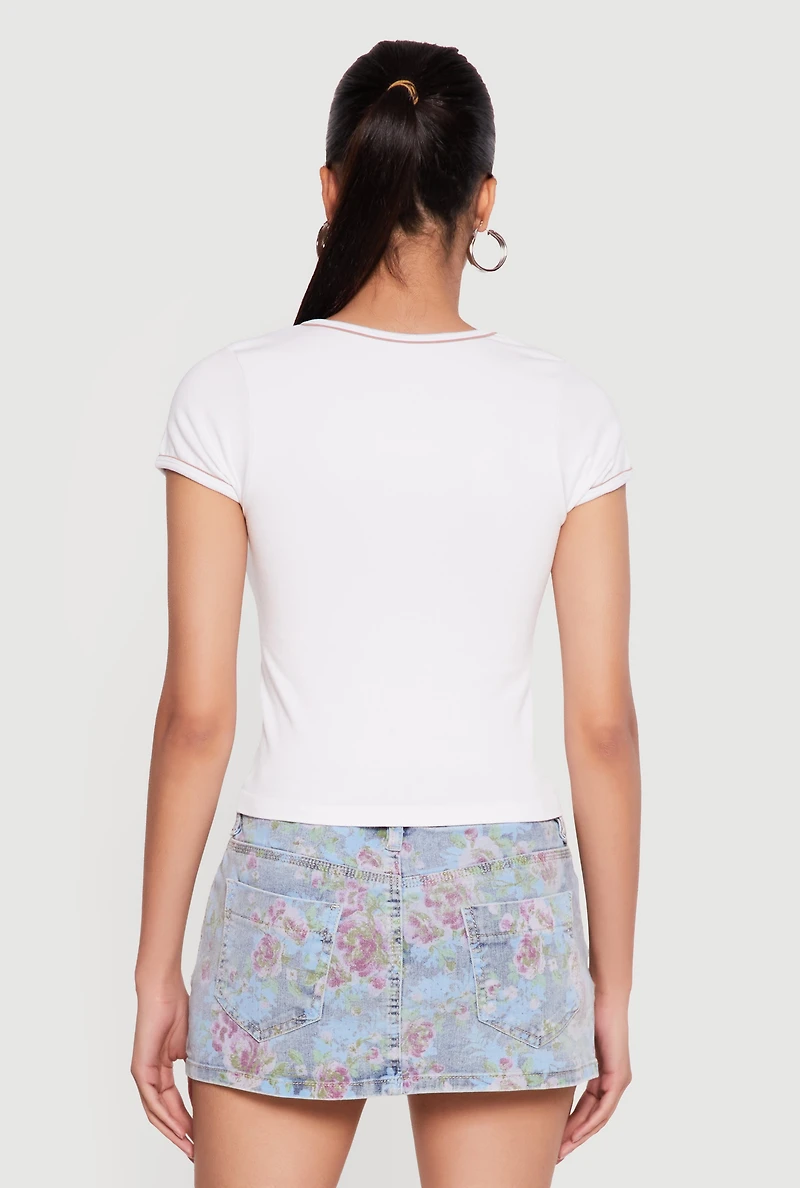 Seamless Contrast Trim Piping Short Sleeve Tee
