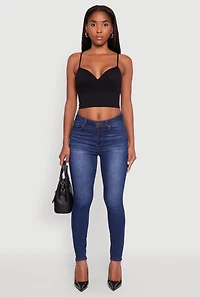 Womens Seamless Cropped Padded Shelf Bra Cami, Black, Size S-M