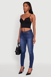 Womens Seamless Cropped Padded Shelf Bra Cami, Black, Size S-M