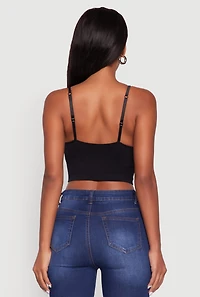 Womens Seamless Cropped Padded Shelf Bra Cami, Black, Size S-M