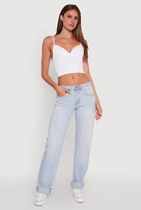 Womens Seamless Cropped Padded Shelf Bra Cami, White, Size S-M