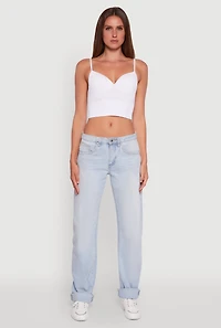 Womens Seamless Cropped Padded Shelf Bra Cami, White, Size S-M