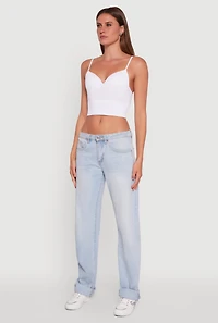 Womens Seamless Cropped Padded Shelf Bra Cami, White, Size S-M