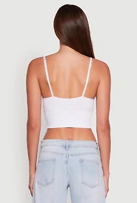 Womens Seamless Cropped Padded Shelf Bra Cami, White, Size S-M