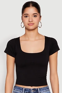 Womens Seamless Square Neck Crop Top, Black, Size L-XL