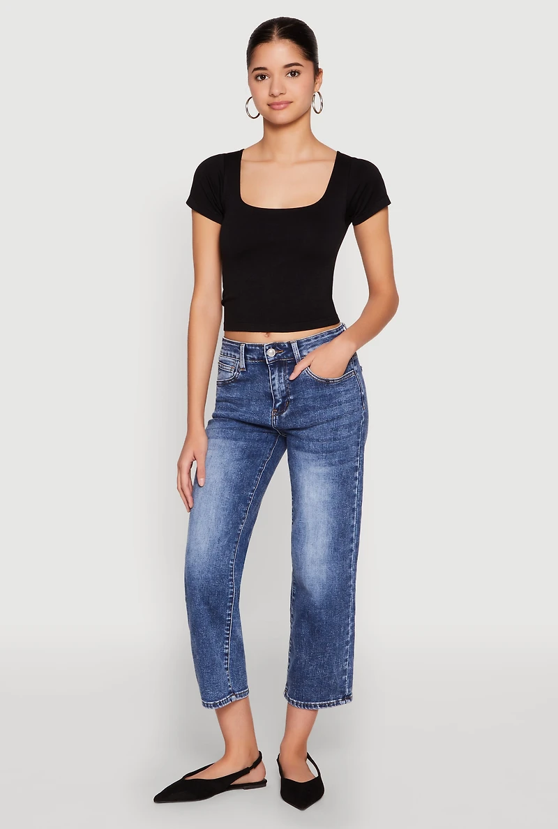 Womens Seamless Square Neck Crop Top, Black, Size L-XL