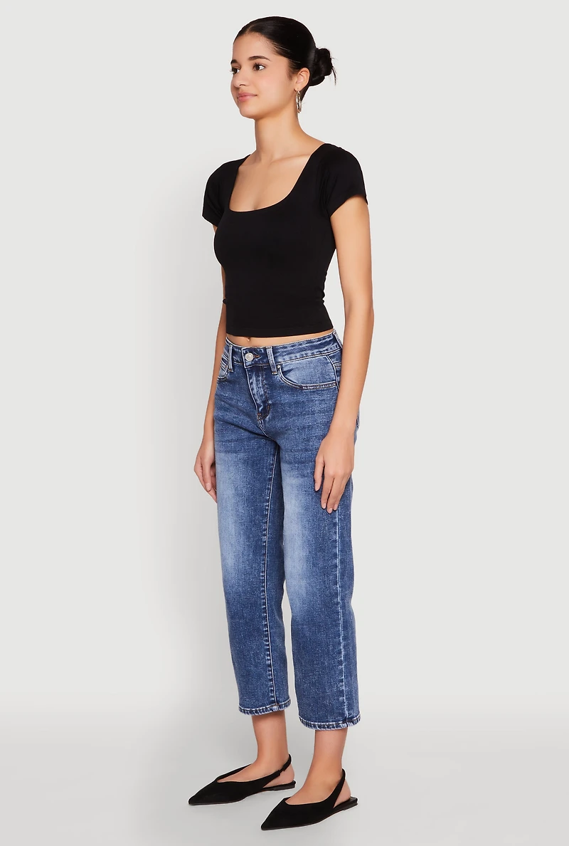 Womens Seamless Square Neck Crop Top, Black, Size L-XL