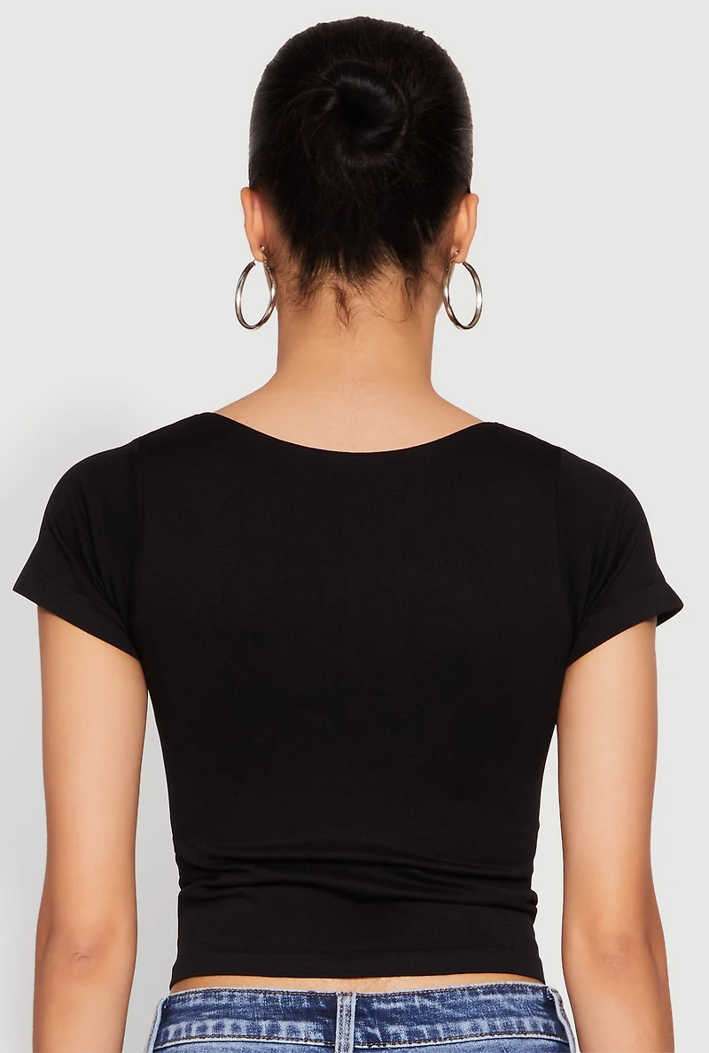 Womens Seamless Square Neck Crop Top, Black, Size L-XL