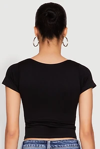 Womens Seamless Square Neck Crop Top, Black, Size L-XL
