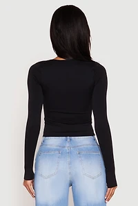 Womens Seamless Double Layered Long Sleeve Crop Top, Black, Size S-M