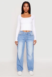 Womens Seamless Double Layered Long Sleeve Crop Top, White,