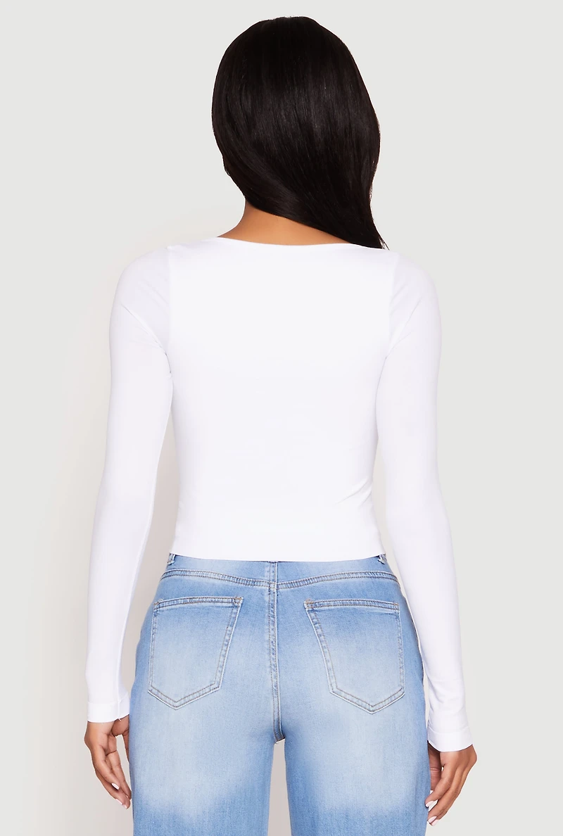 Womens Seamless Double Layered Long Sleeve Crop Top, White, Size L-XL