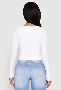 Womens Seamless Double Layered Long Sleeve Crop Top, White, Size L-XL