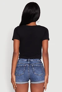 Womens Seamless Rhinestone Babygirl Graphic Cropped Tee, Black, Size S-M