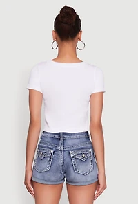 Womens Seamless Rhinestone Babygirl Graphic Cropped Tee, White,