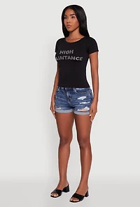 Womens Graphic Print Crew Neck T-Shirt, Black, Size L-XL